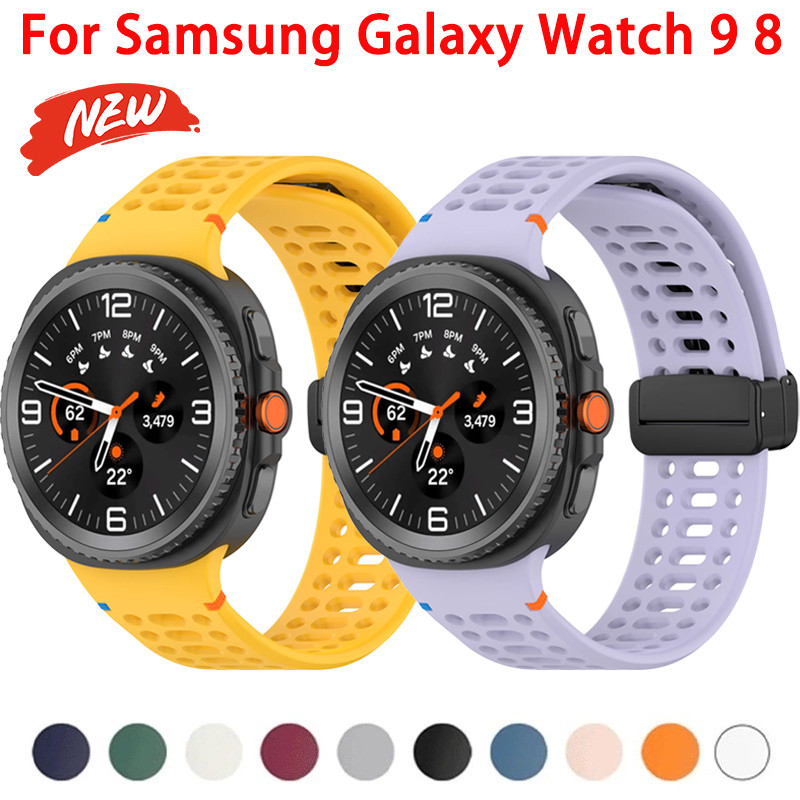 SAMSUNG สายซิลิโคน สําหรับ ซัมซุง กาแลคซี นาฬิกา 9 8 40 มม.44 มม./8 คลาสสิก 46 มม. เปลี่ยนแม่เหล็กพับหัวเข็มขัดวงสร้อยข้อมือระบายอ