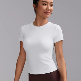 【Yogaheal】(ไม่มีเบาะ) กีฬาผู้หญิงยืดหยุ่นสูงแห้งเร็วเสื้อยืดยิมวิ่ง