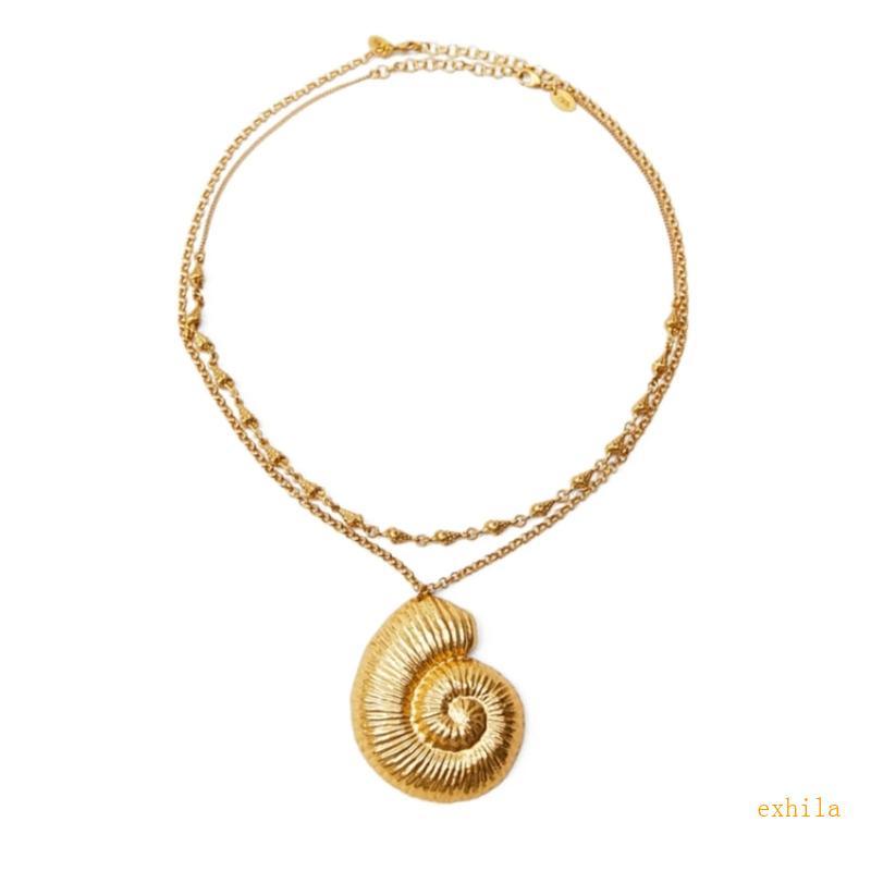 Exhila Gold สี 2 ชั้น Conch จี้สร้อยคอผู้หญิง Egirls y2k คอเครื่องประดับ Clavicle Chain แฟชั่นเกาหลี