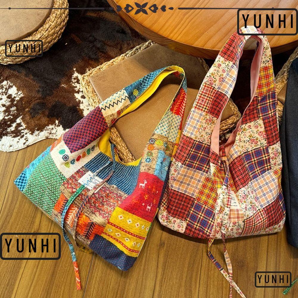 YUNHI Messenger Bag, Canvas Geometric Bohemian Shoulder Bag, Large Capacity Retro Tote Bag Women