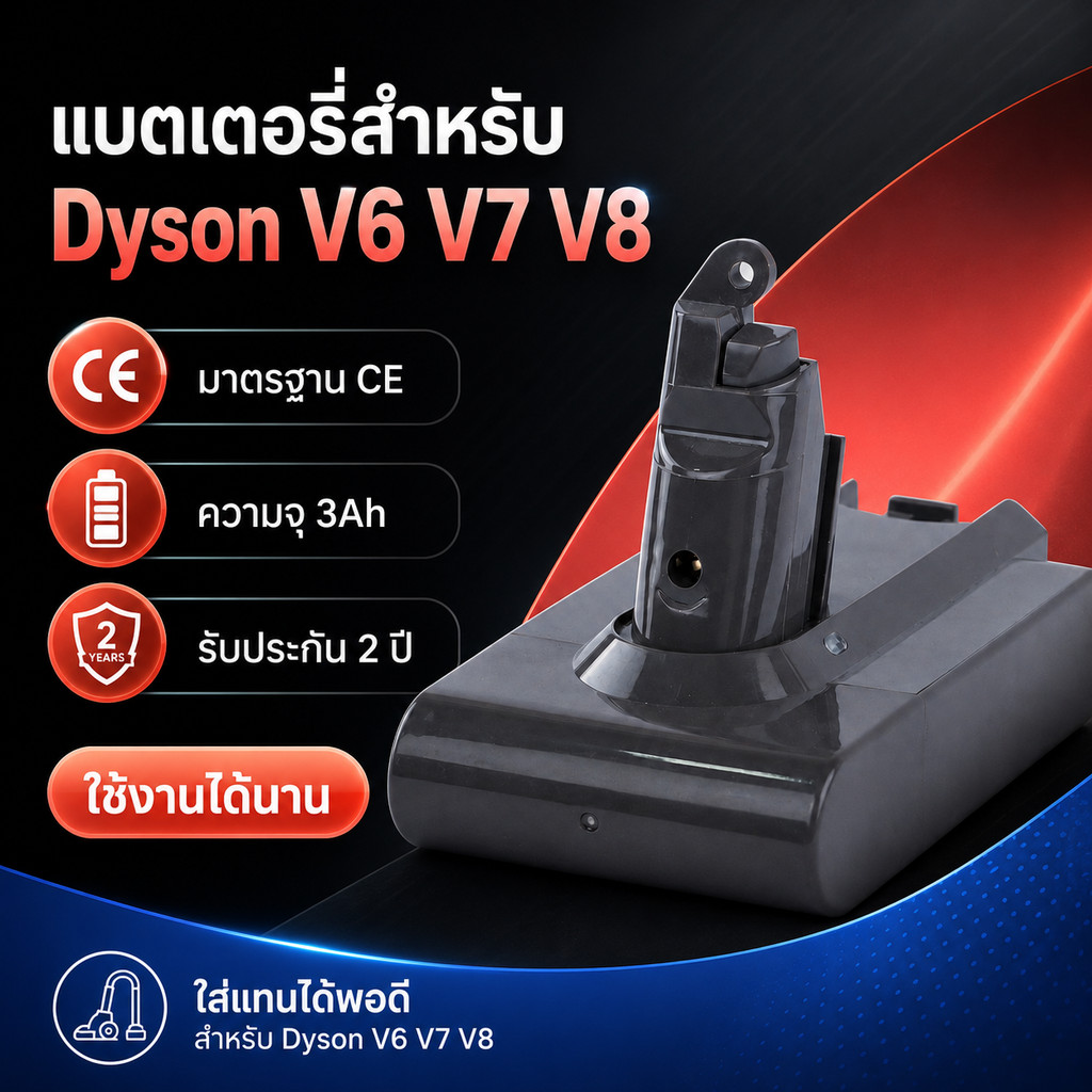 แบตเตอรี่เครื่องดูดฝุ่น Dyson V6 V7 V8 21.6V 3Ah รองรับ DC58 DC59 DC61