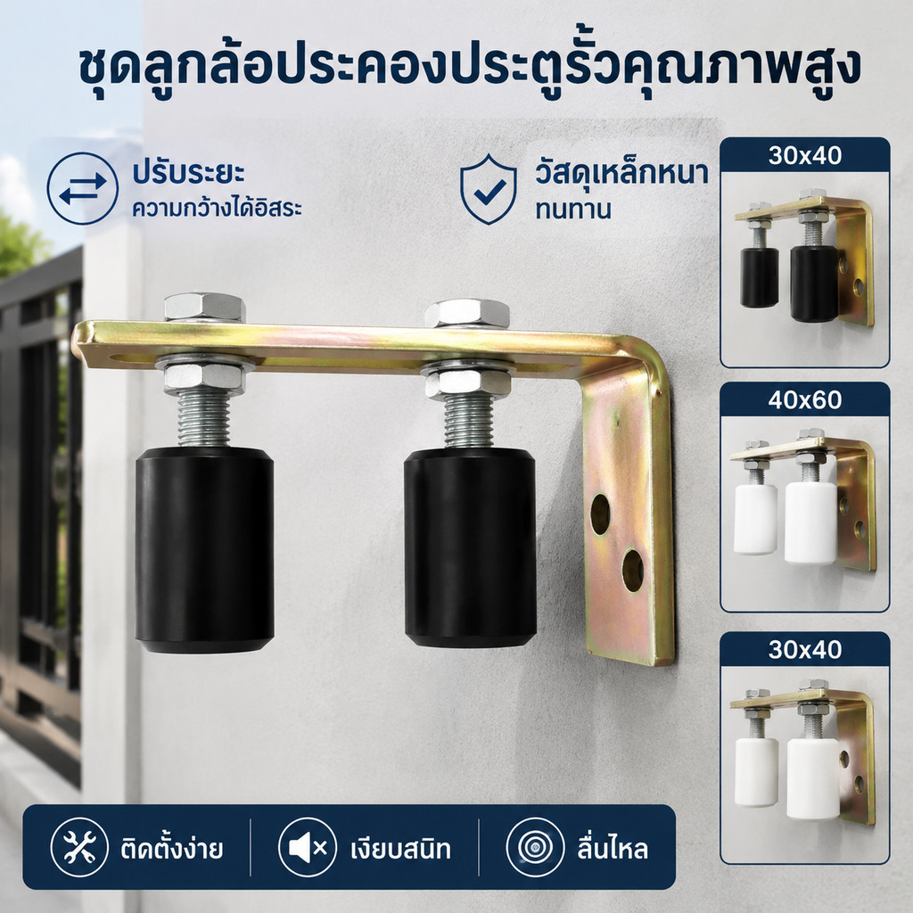 ชุดลูกล้อนำทางรูปตัว L ล้อไนลอนประตูเลื่อน ประกอบด้วยล้อเหล็กสั้นและล้อไนลอน เหมาะสำหรับประตูหลักและประตูบานเลื่อน