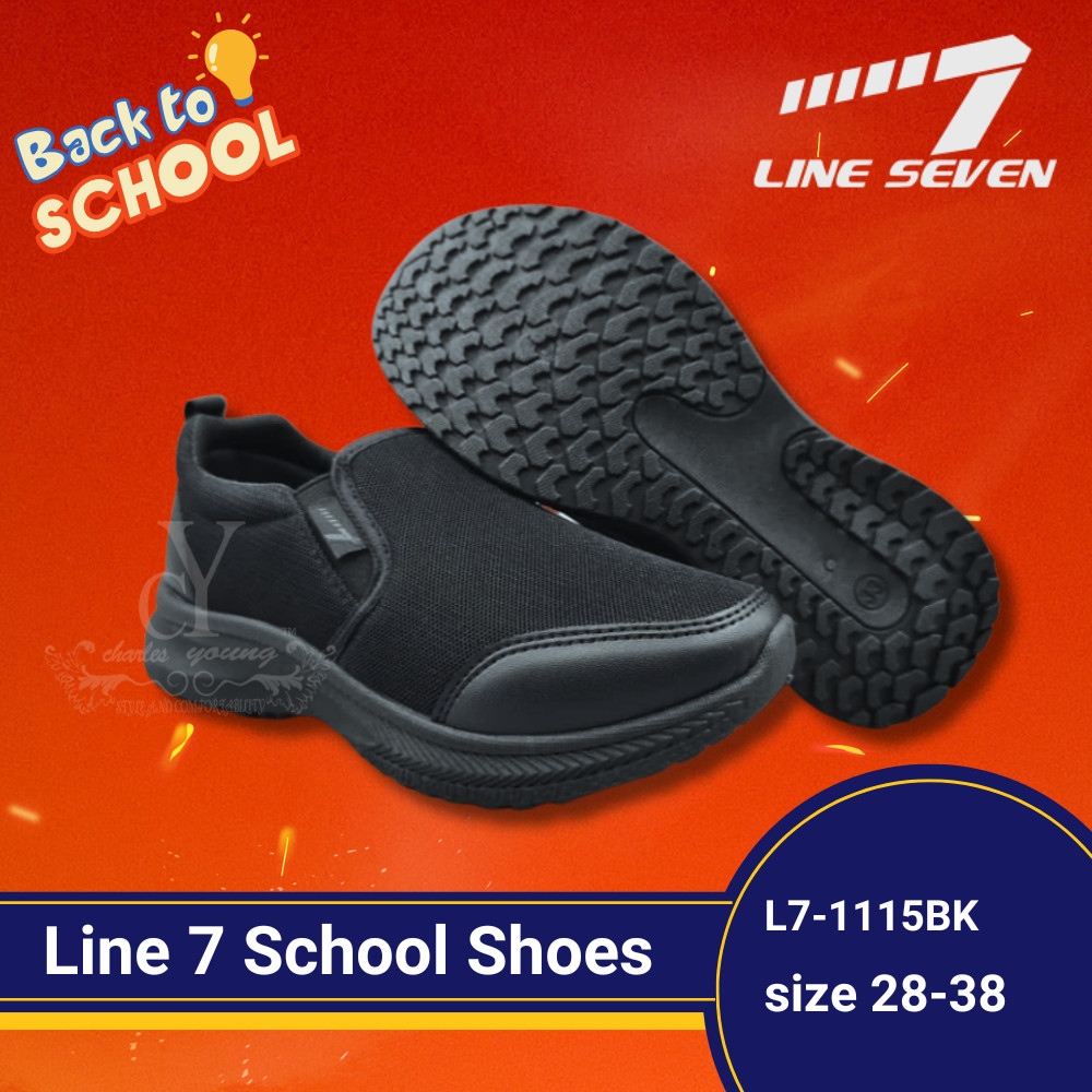 LINE 7 1115BK [SLIP ON] รองเท้าสีดํา Kasut Sekolah LINE 7 สีดํา / Kasut Sekolah Hitam