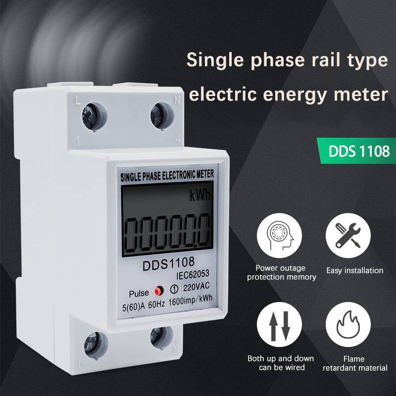 [fnuwtriy] 60A DDS1108 LCD Digital Display Single Phase Energy Meter พร้อม Balight Single Phase Ener