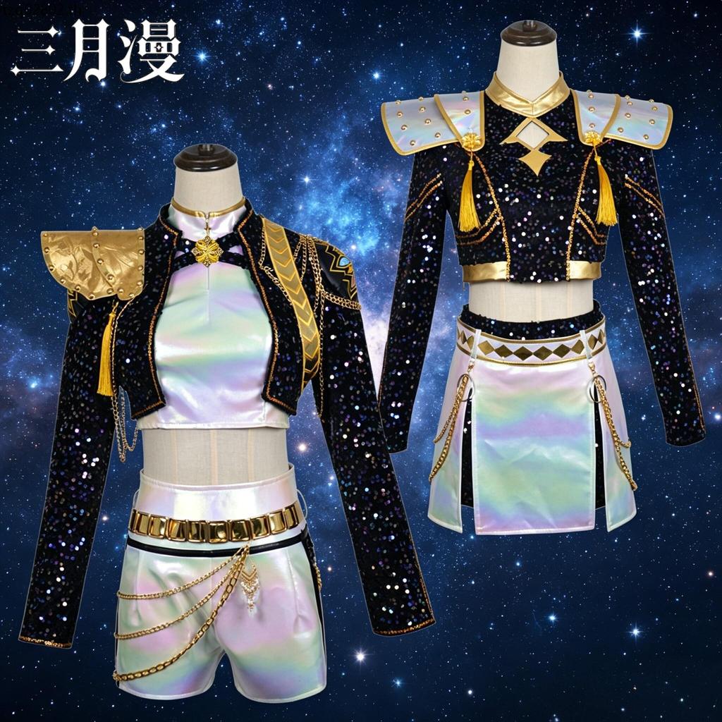 Kpop Witch Hunters cos เสื้อผ้าเด็ก Rumi Rumi Mila Mila Zoey Zoey สีดําทอง Sequins ร้องเพลงชุด