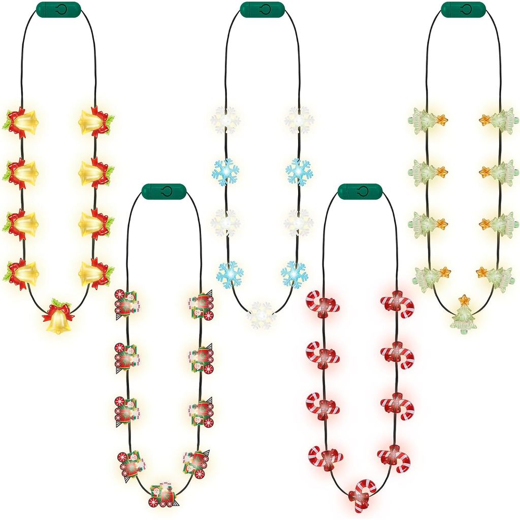 5 ชิ้น Light Up คอคริสต์มาส,ที่มีสีสัน LED Christmas Light สร้อยคอ, 3 โหมด Christmas Party Favors, เ