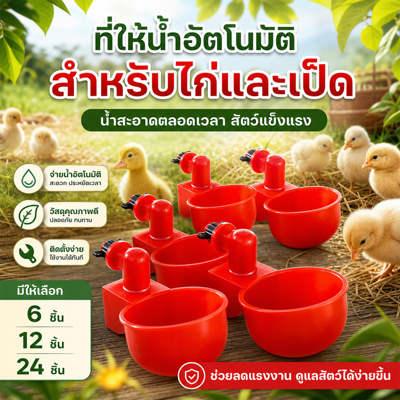ชามดื่มน้ำไก่อัตโนมัติ 6/12/24ชิ้น ถังให้อาหารไก่ วัสดุPP แบบหนีบแขวน สำหรับไก่เป็ดห่านนกกระทา ป้องกันคุ้ยเขี่ย ลดน้ำหก