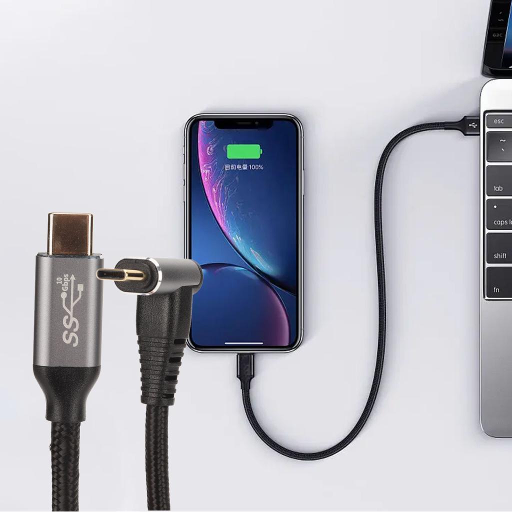 Ropa888 90 องศาสาย USB C 4K 60Hz มุมขวาขยายลวดไนลอนสําหรับโทรศัพท์ความบันเทิงแท็บเล็ตสํานักงาน (50 ซ