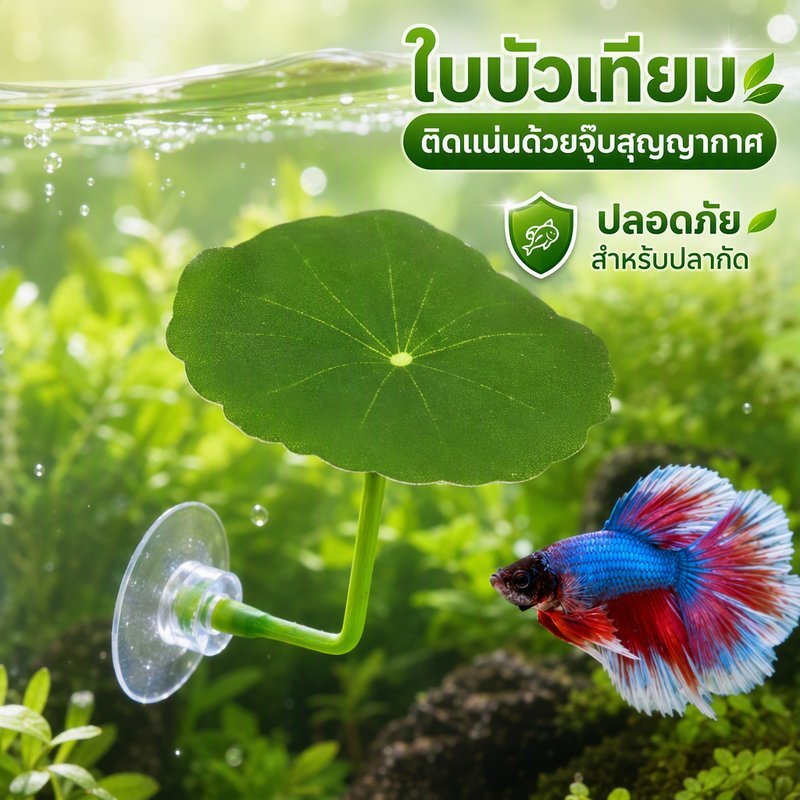 ใบบัวเทียม ตกแต่งตู้ปลา พืชน้ำเทียม ใบลิลลี่จำลอง ที่หลบซ่อนปลา พักผ่อน วางไข่ ปลากัด