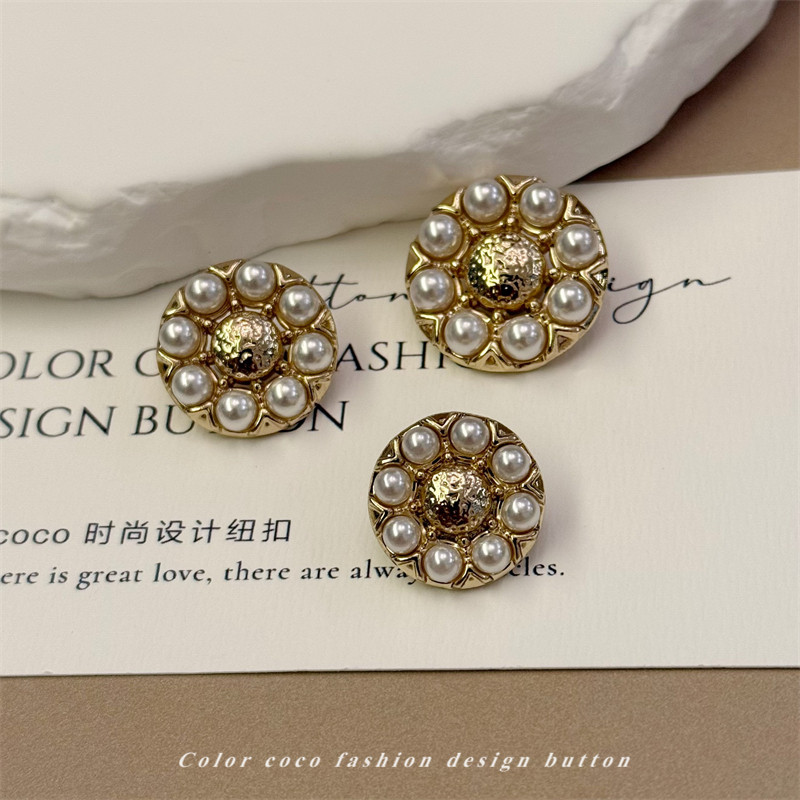 Color coco Celebrity Chanel สไตล์โลหะฝังปุ่มมุกรอบ All-Match หญิง Tweed Jacket Coat ปุ่ม