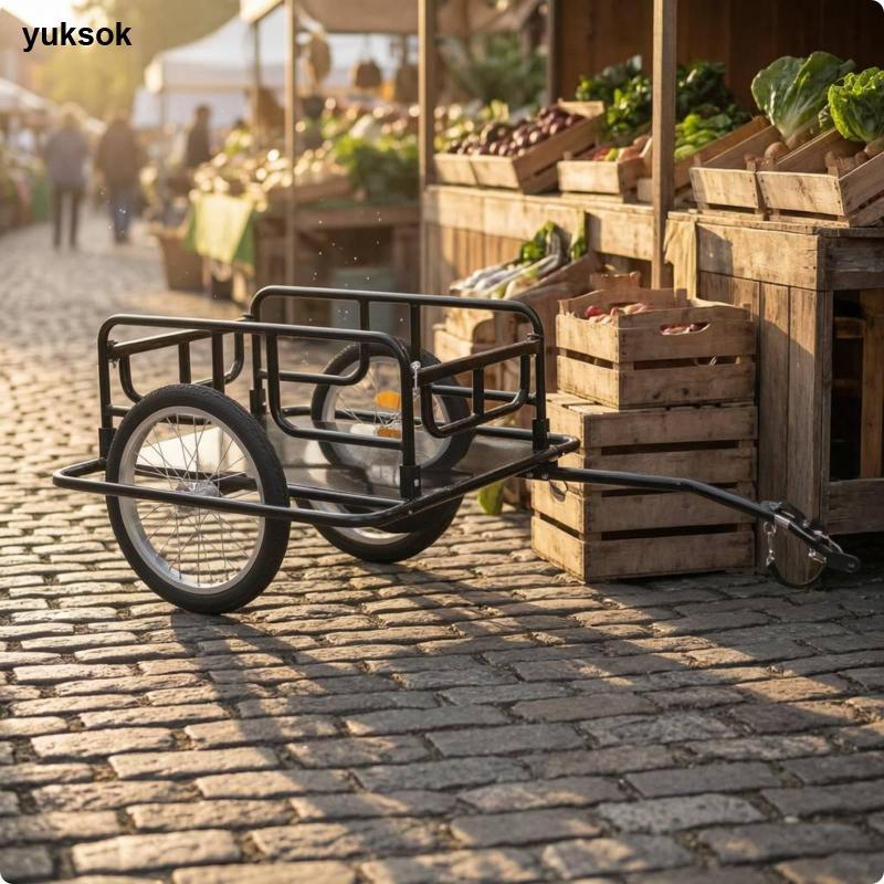 Yuksok Heavy Duty Bike Cargo Trailer โครงเหล็กพับจักรยาน Trailer รถเข็นขนส่งสําหรับของชําเครื่องมือก