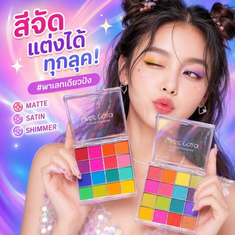 พาเลทอายแชโดว์ 16 สี Matte Satin Shimmer เนื้อเนียนละเอียด เบลนด์ง่าย ติดทนนาน ลุคธรรมชาติ
