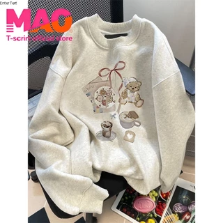 COD✅ (จัดส่งในกรุงเทพฯ) MAO Shop เสื้อผ้าผู้หญิงคอกลมลายการ์ตูน หนานุ่มขนแกะเทียม สำหรับฤดูใบไม้ร่วง‑ฤดูหนาว