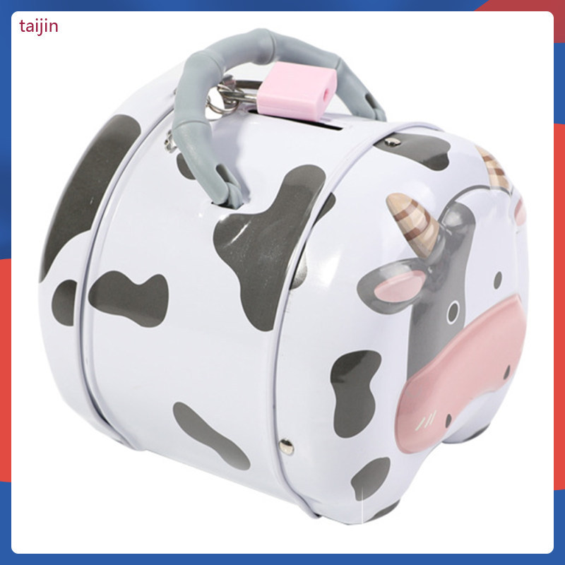 Lovely Cow Saving Box Piggy Bank Tinplate Money Box Money Storage (สไตล์) taijin