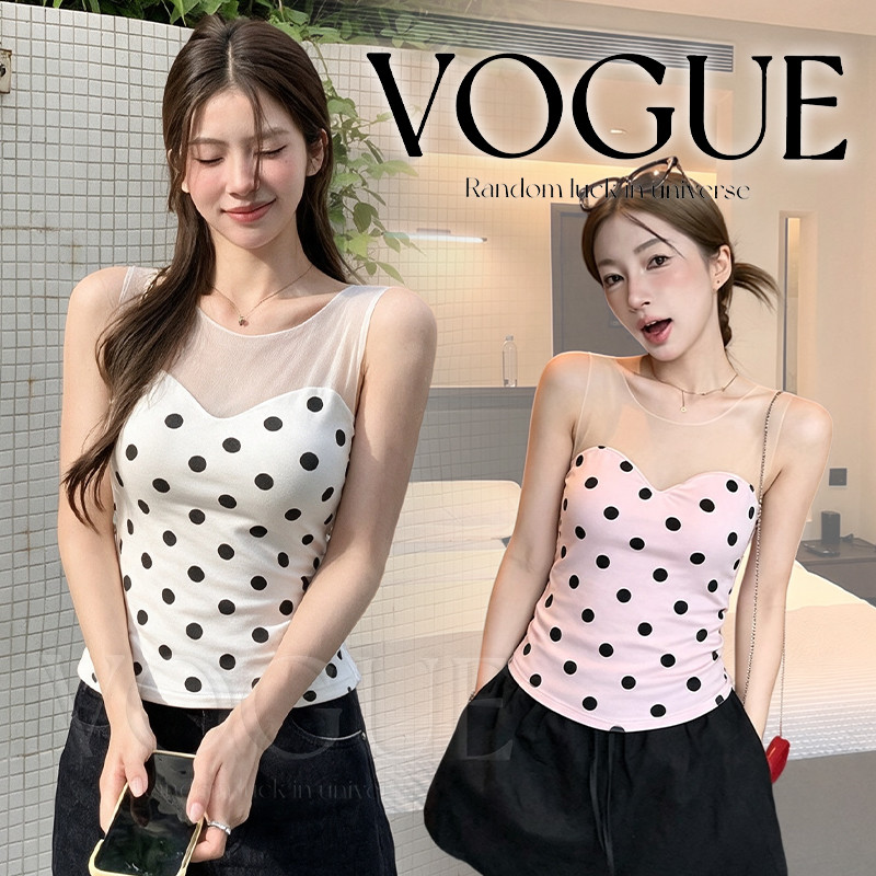 Vogue พร้อมส่ง เสื้อยืดแขนกุด ดีไซน์เข้ารูปมีฟองน้ำในตัว สีพื้นเรียบๆสไตล์เกาหลีทรงสวย (FY3086)
