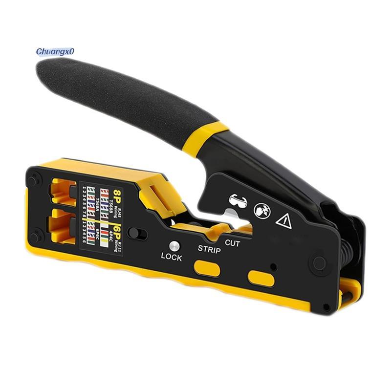 Chuangtfx03RJ45 Crimp ชุดเครื่องมือผ่าน Cat6 Crimping TOOL สําหรับ Cat5 Cat5e Cat6 8P8C Connector