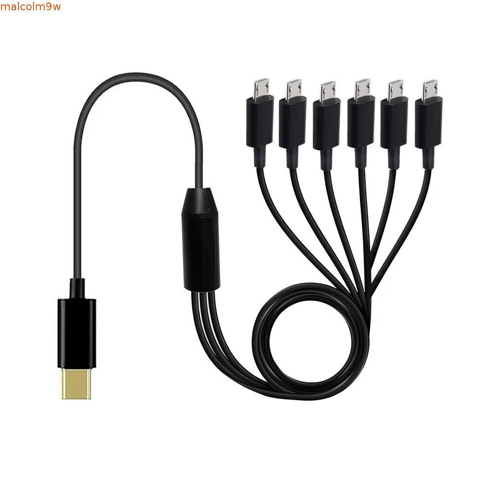 SCOPE สายแยก USB C, 6 in 1 Type-C Micro-USB Multi USB C ถึง USB C สาย, สายชาร์จ USB Y Splitter สีดํา