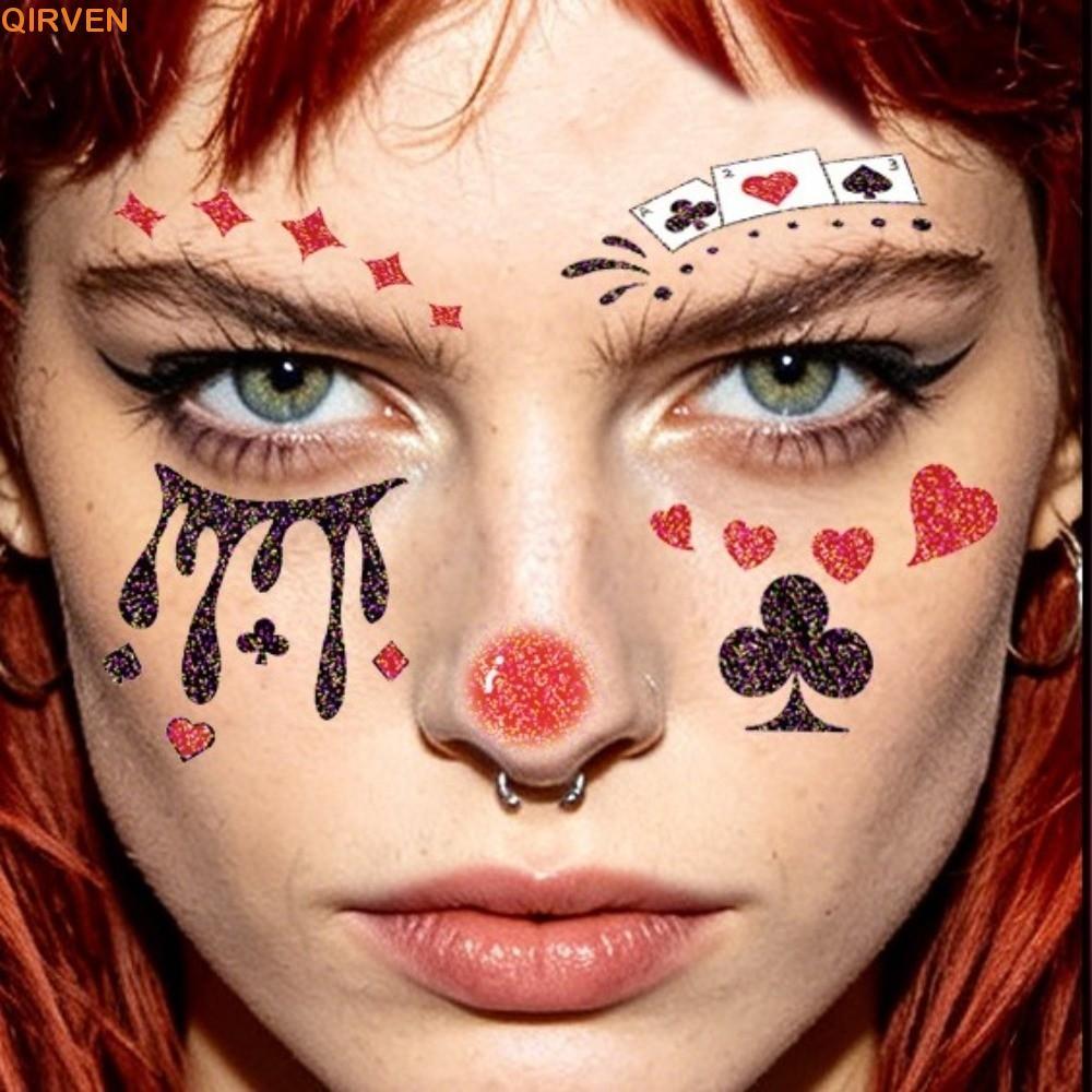 QIRVEN 4 ชิ้นฮาโลวีน Joker Tattoo สติกเกอร์, Glitter Joker กันน้ํา Joker Blush รอยสักชั่วคราว, สมจริ