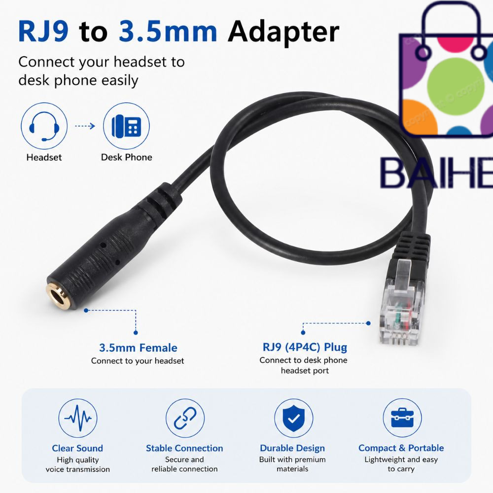 BAIHEE RJ9 Connector, Universal 3.5 มม.ถึง RJ9 RJ9 อะแดปเตอร์, Professional อะไหล่เปลี่ยนแจ็ค 3.5 มม