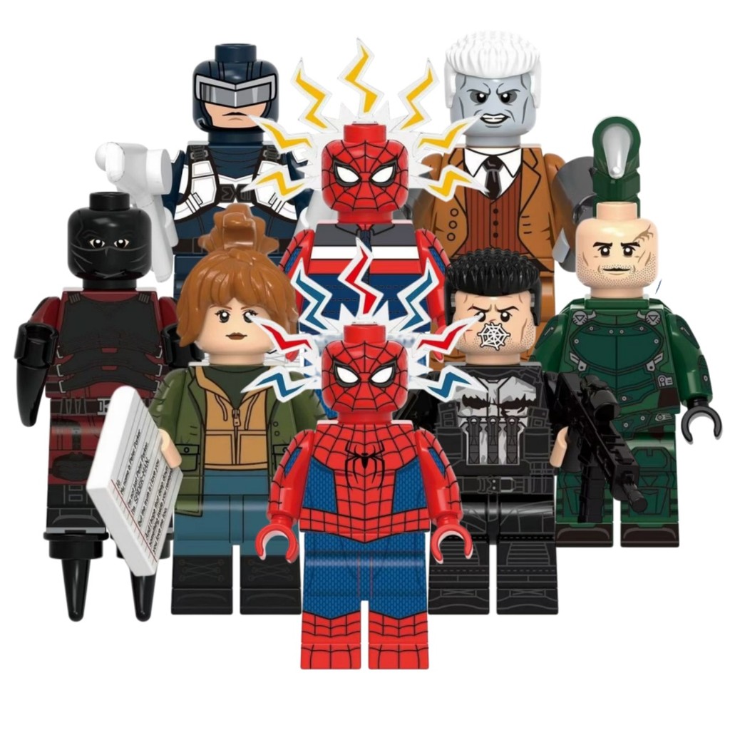 Superhero Action Figures Spider-Man Punisher Boomerang Tarantula Tombstone Jean Grey Scorpion ของเล่นคอลเลกชันบล็อกอาคารสําหรับเด็ก