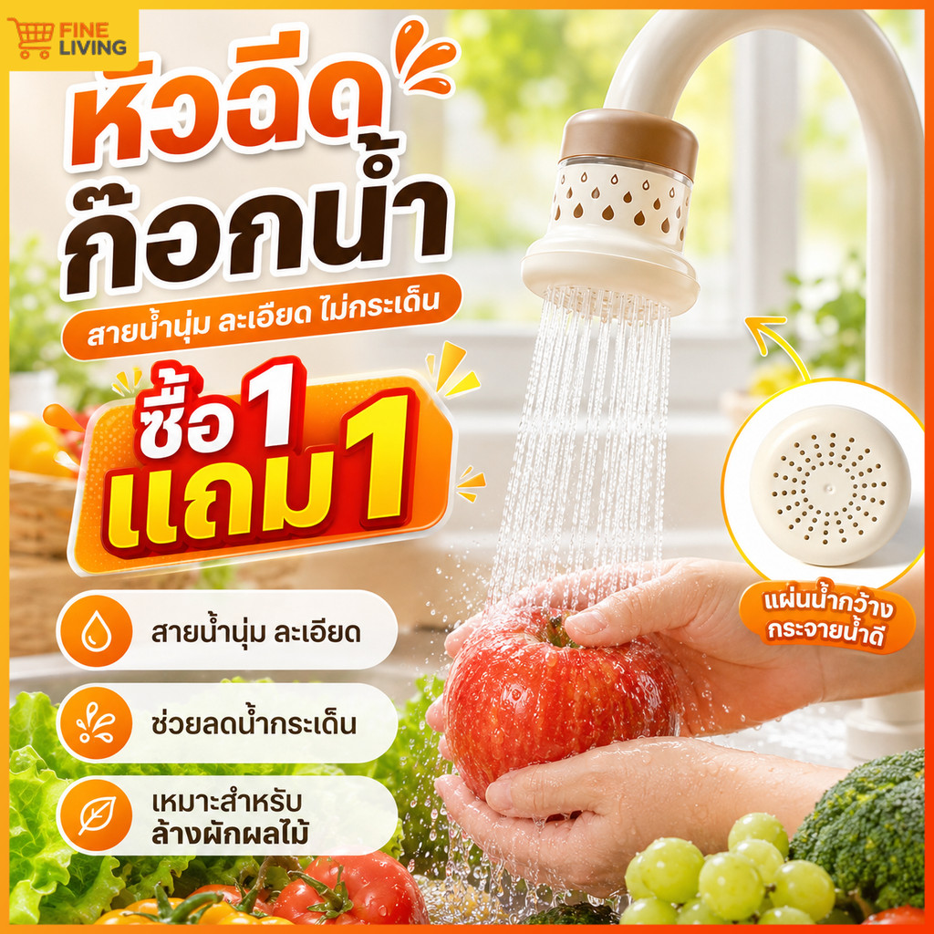 หัวรีดน้ำก๊อกสีพาสเทล ตัวกรองน้ำก๊อกล้างผักผลไม้ อุปกรณ์ขยายสายน้ำก๊อก ติดตั้งไม่ต้องใช้เครื่องมือ ใช้ได้กับก๊อกทั่วไป