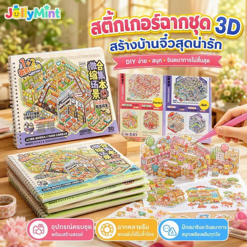 3D ฉากสติกเกอร์ชุดวารสารหนังสือสติกเกอร์ DIY Mini House แผ่นขนาดใหญ่ Layered Craft Decor