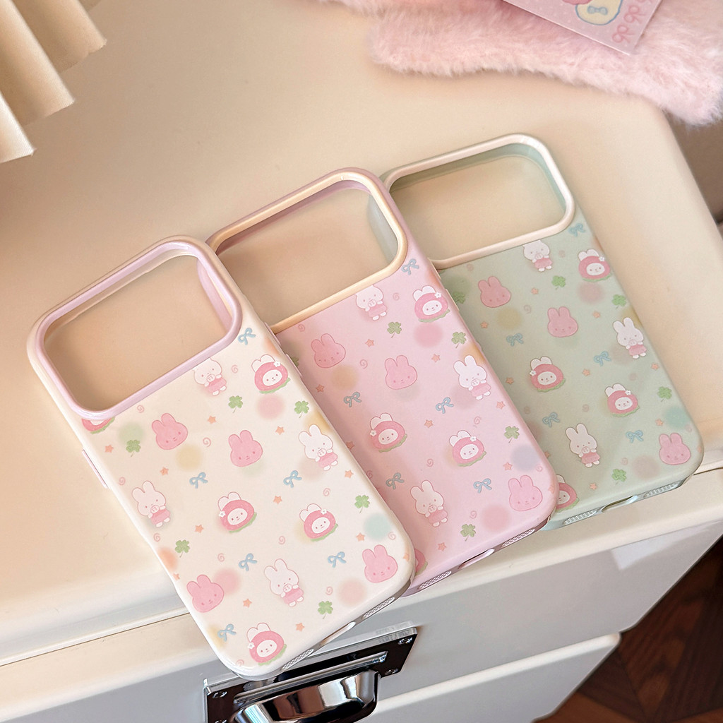 [Sheren] เคสโทรศัพท์กระต่ายสตรอเบอร์รี่แบบเต็มหน้าจอน่ารักเหมาะสําหรับ i17 16 15 14 13 12 11 pro max เคสไอโฟน