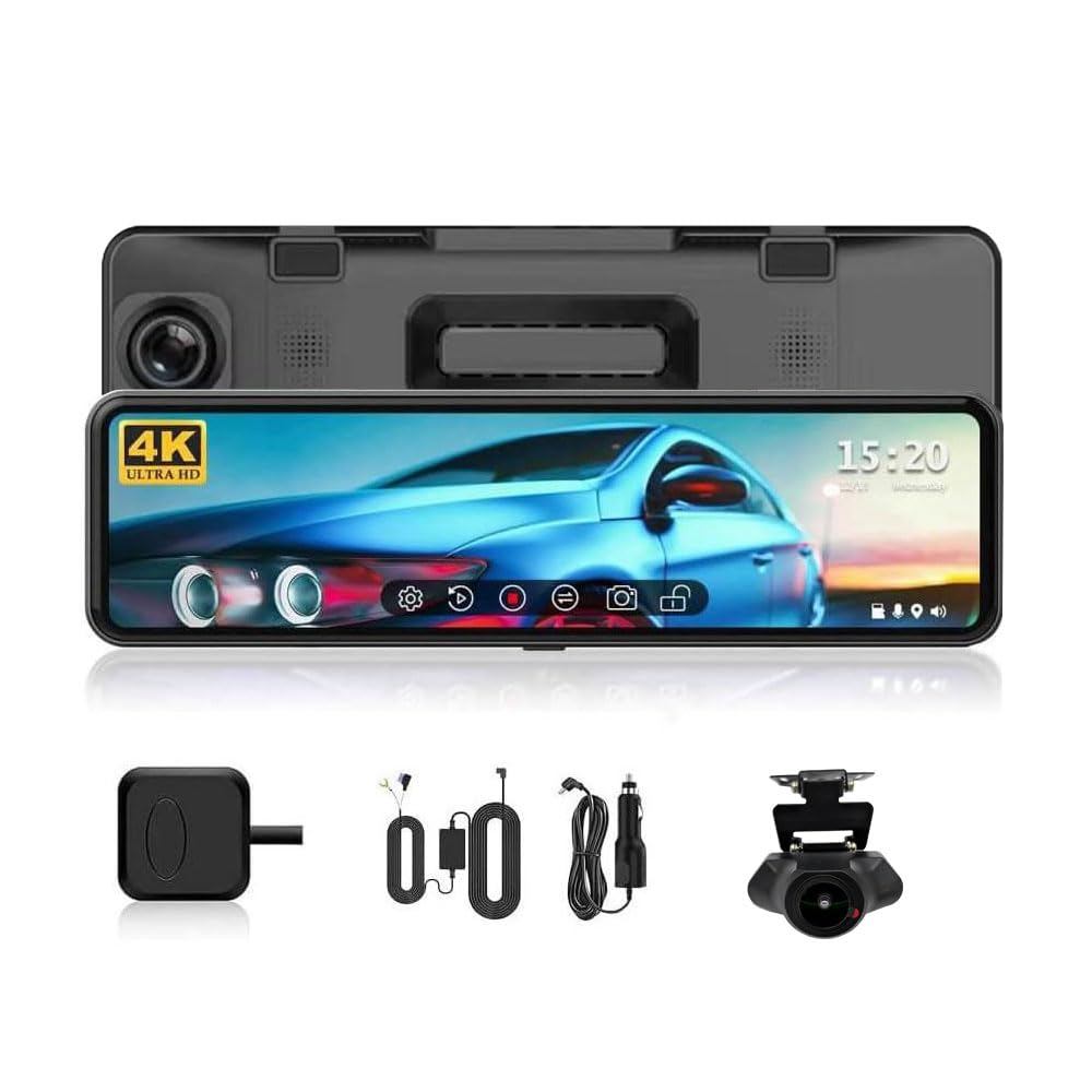 กล้องติดรถกระจกมองหลัง 11 นิ้ว จอสัมผัส IPS หน้า-หลัง 4K GPS | 11-inch Mirror Dash Cam, Touch IPS, D