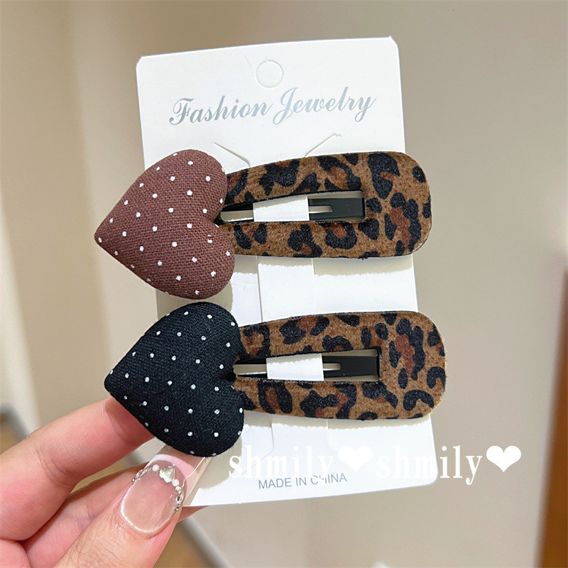 Retro เสือดาวพิมพ์ Love Polka Dot BB คลิปหวานเย็นด้านข้าง Bangs คลิปผมหักแก้ไขคลิป All-Match Hairpin