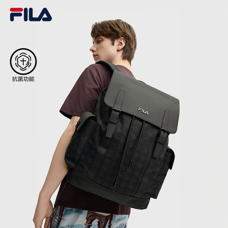 FILA Black Samurai 丨 FILA Backpack Men Commuter Black Commuter All-Match Backpack Computer Full Prin