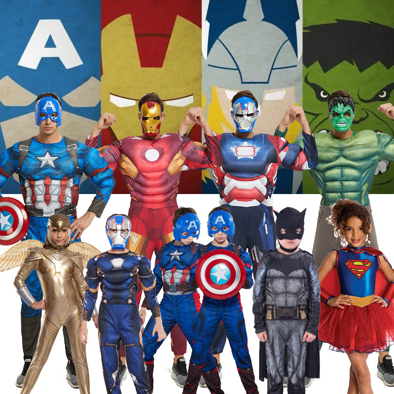 วันเด็ก Avengers Superhero เครื่องแต่งกาย Iron Man กัปตันอเมริกา Wonder Woman Performance เครื่องแต่