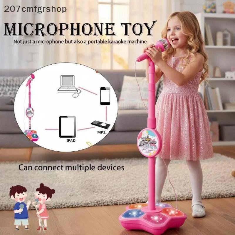[SHOP] ไมโครโฟนเพลงการ์ตูนสีทองพร้อมขาตั้ง, ของขวัญของเล่นเสียง MP3 Connect & Echo