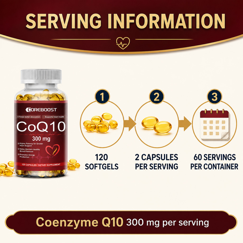 COREBOOST CoQ10 300mg Coenzyme Q10 Supplement, 120 Softgels