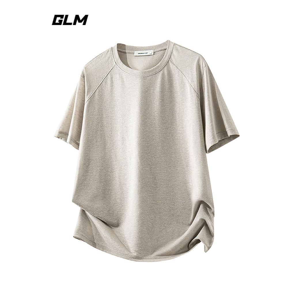 GLM อย่างเป็นทางการแท้สีทึบแขนสั้นเสื้อยืดผู้ชายฤดูร้อนบางหลวมรอบคอสบายๆทุกวันอินเทรนด์ Top