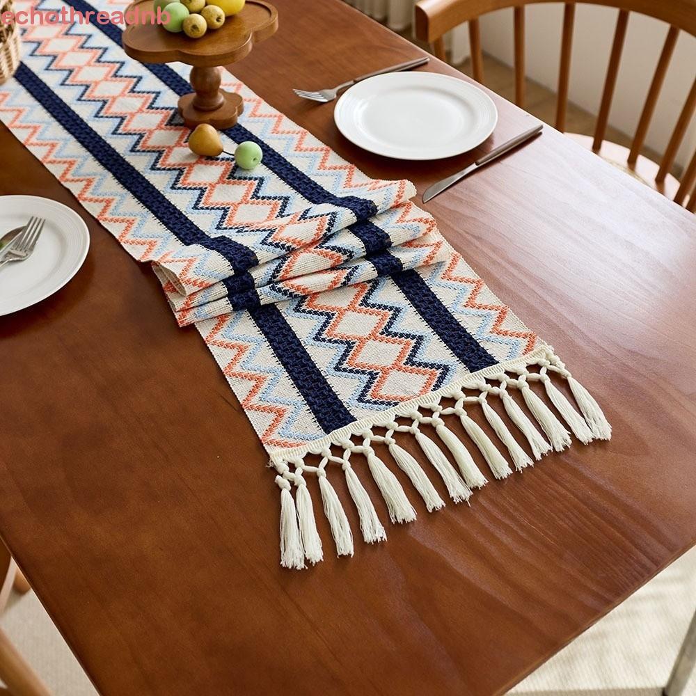 PIVOT Hollow Out Table Runner, Hand-Knotted พู่ Vintage Table Cover, Multi-functional Rustic หนายาวต