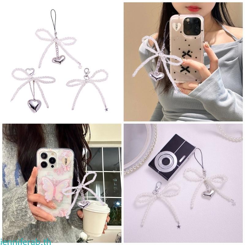 Jenniferab Trend Bowknot Phone Charm สําหรับผู้หญิงลูกปัดพวงกุญแจกระเป๋ากระเป๋าเป้สะพายหลังกระเป๋าสต