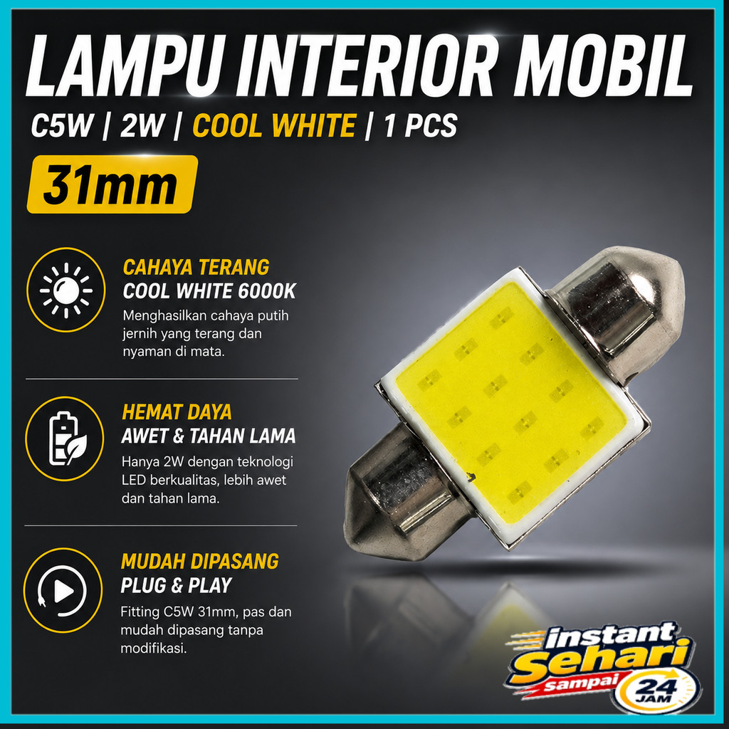 ไฟภายในรถ C5W COB แผ่น LED Dome Light Cool White 2W 1 ชิ้น 31 มิลลิเมตร - BA9S - 7RRS15WH