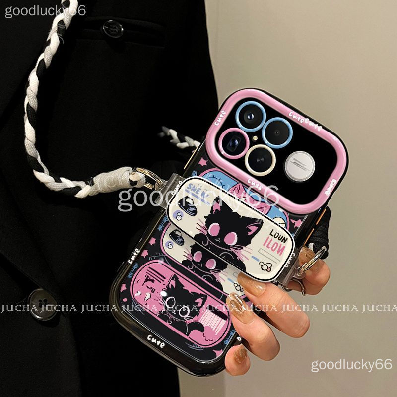 P POCO F9 Ultra เคสโทรศัพท์ poco F9 Pro อินเทรนด์ Cool สีดําสีชมพูแมวกลับคลิปแนวทแยงคู่การ์ตูนป้องกั