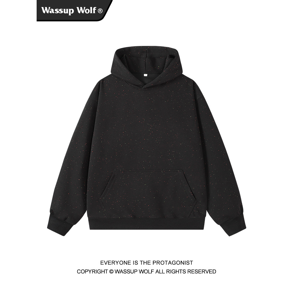 Wassup Wolf American Retro Street Wear Heavy Hooded Gypsophila Sweatshirt Men Casual Loose Hoodie To