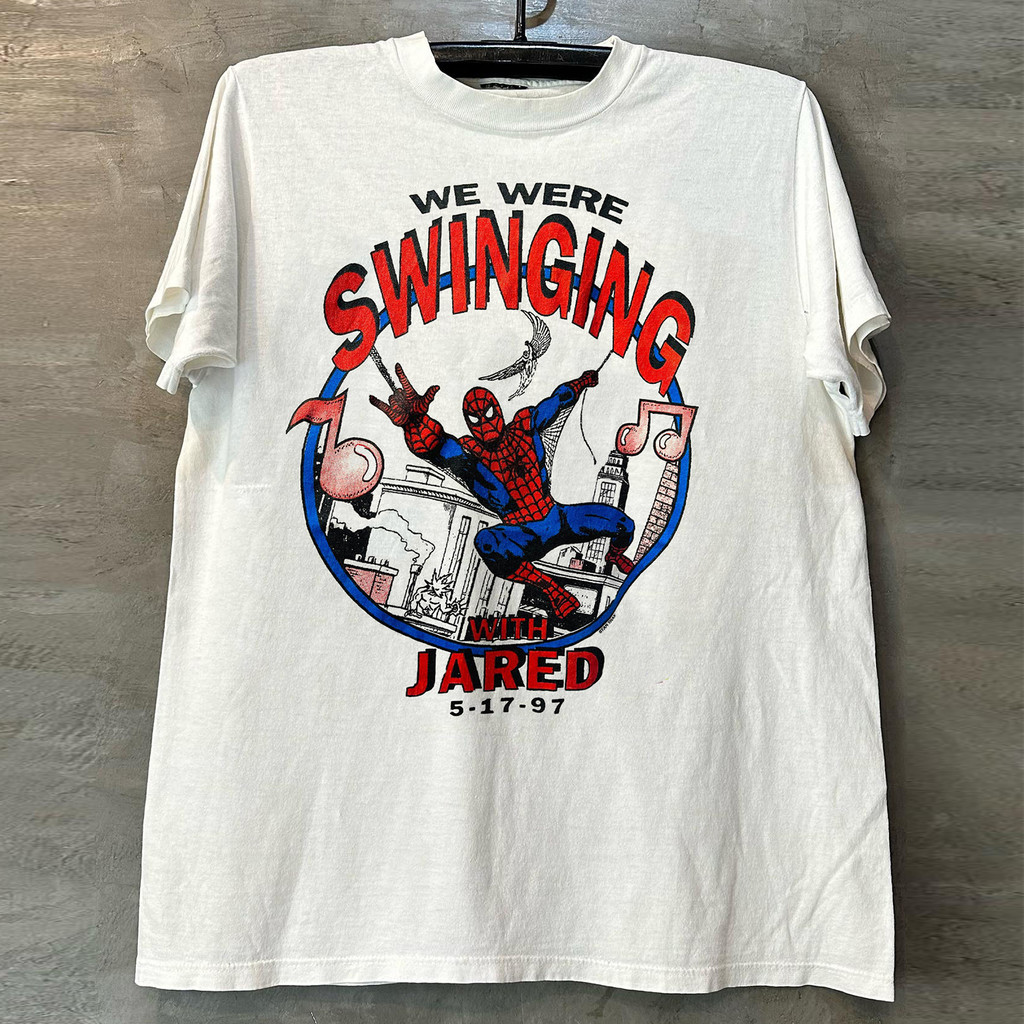Spider-Man Marvel Heroes Spider-Man Sci-Fi Movie เสื้อยืดแขนสั้น cec American High Street เสื้อยืดคอ