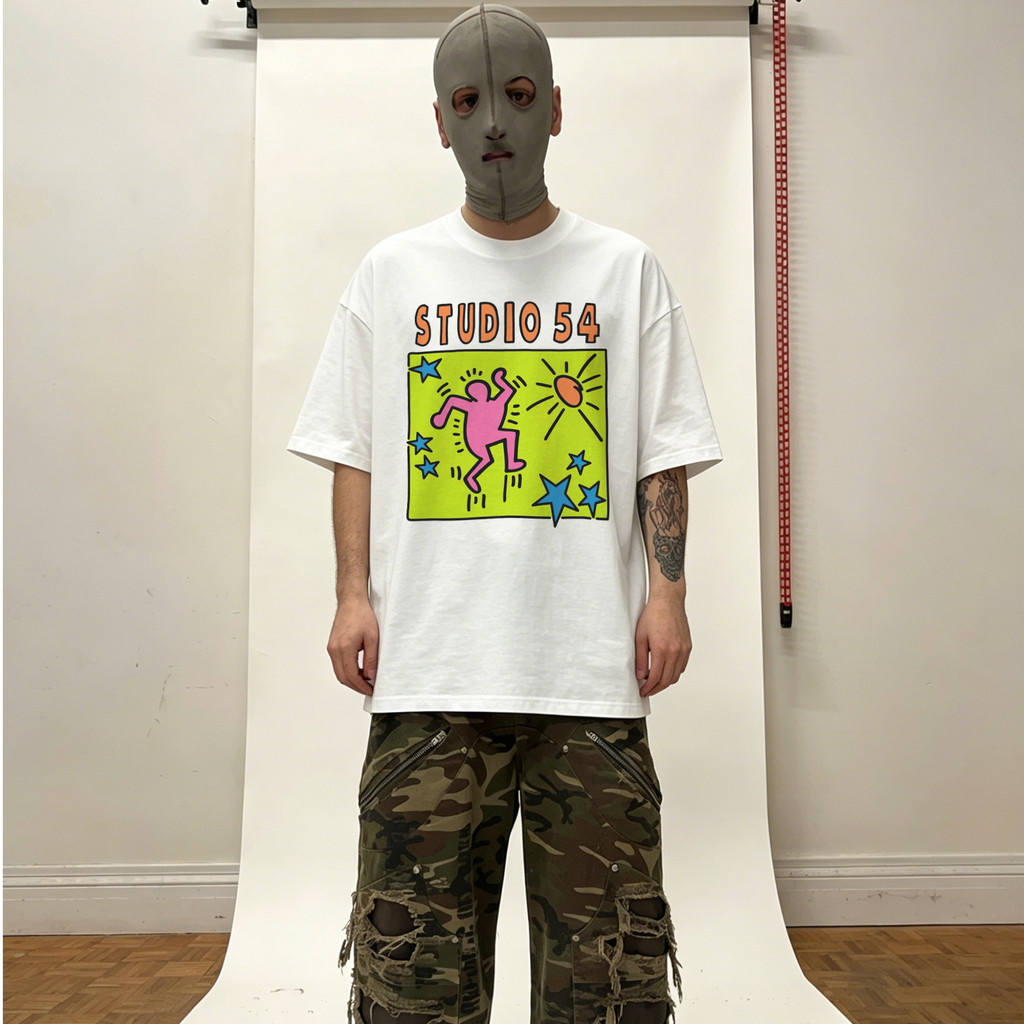 Young Guns Keith Harlem Studio 54 Graffiti American Street Wear Niche Street Loose Pure Cotton Short
