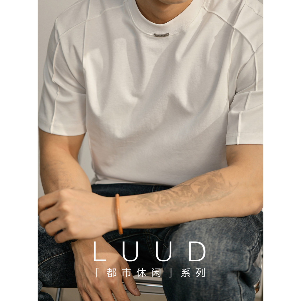 LUUD Heavy Double-Sided Icy Cotton Urban Casual คอกลมแขนสั้นผู้ชายฤดูร้อนเป็นมิตรกับผิวระบายอากาศได้
