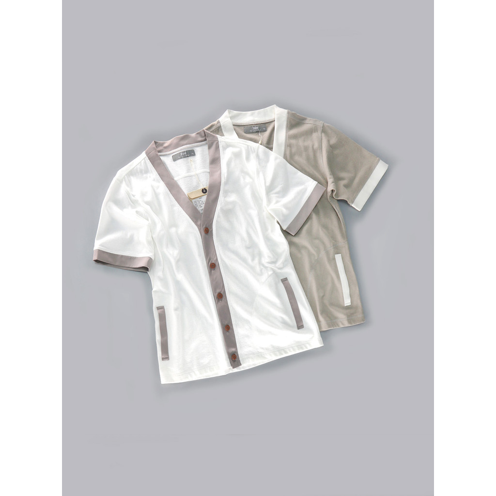 Jie * J * eor เสื้อผ้าผู้ชายการจับคู่สีแท้ V คอเดี่ยวแขนสั้น All-Match ฤดูร้อนฤดูใบไม้ร่วงผ้าฝ้ายถัก