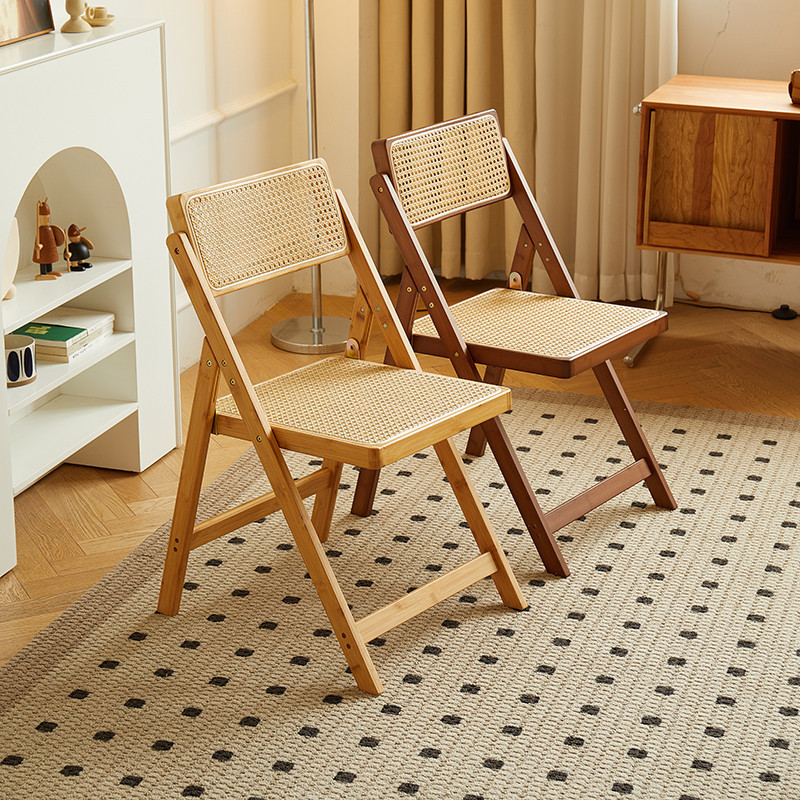 Rattan Chair Foldable Dining Chair Balcony Chair Nordic Natural Wood Chair