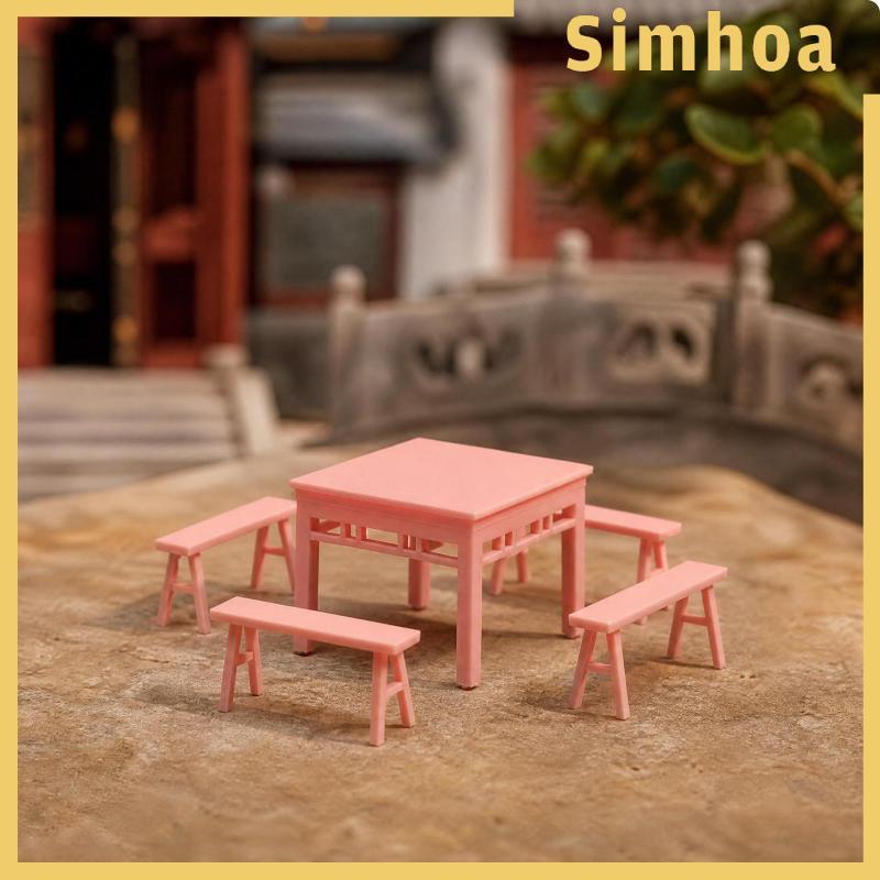 [SIMHOA] 1/64 Scale Table and Stool Set Square Top Sturdy 1/64 Scale สีขาว