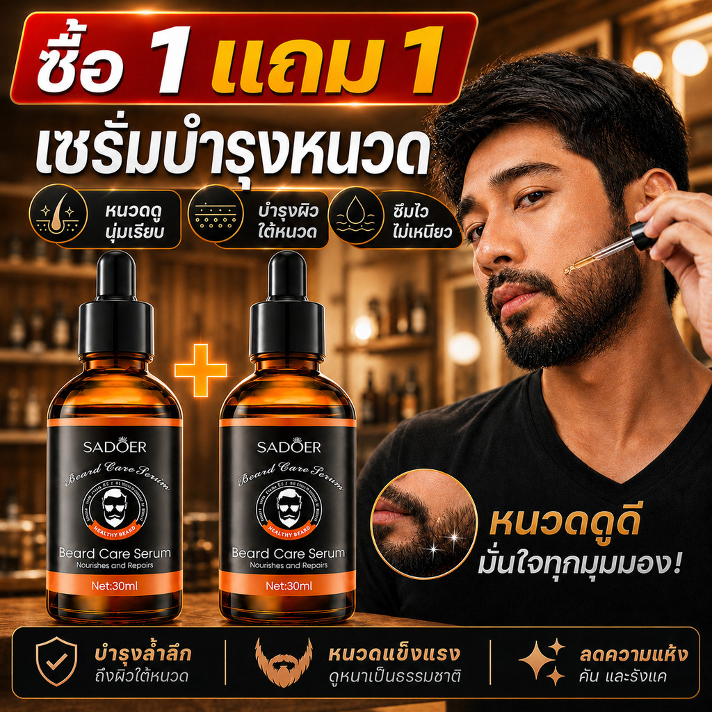 🔥พร้อมส่ง🔥 SADOER Beard Serum 30ml เซรั่มบำรุงหนวดและเคราผู้ชาย ดูแลคิ้วและเส้นผม เติมความชุ่มชื้น ใ