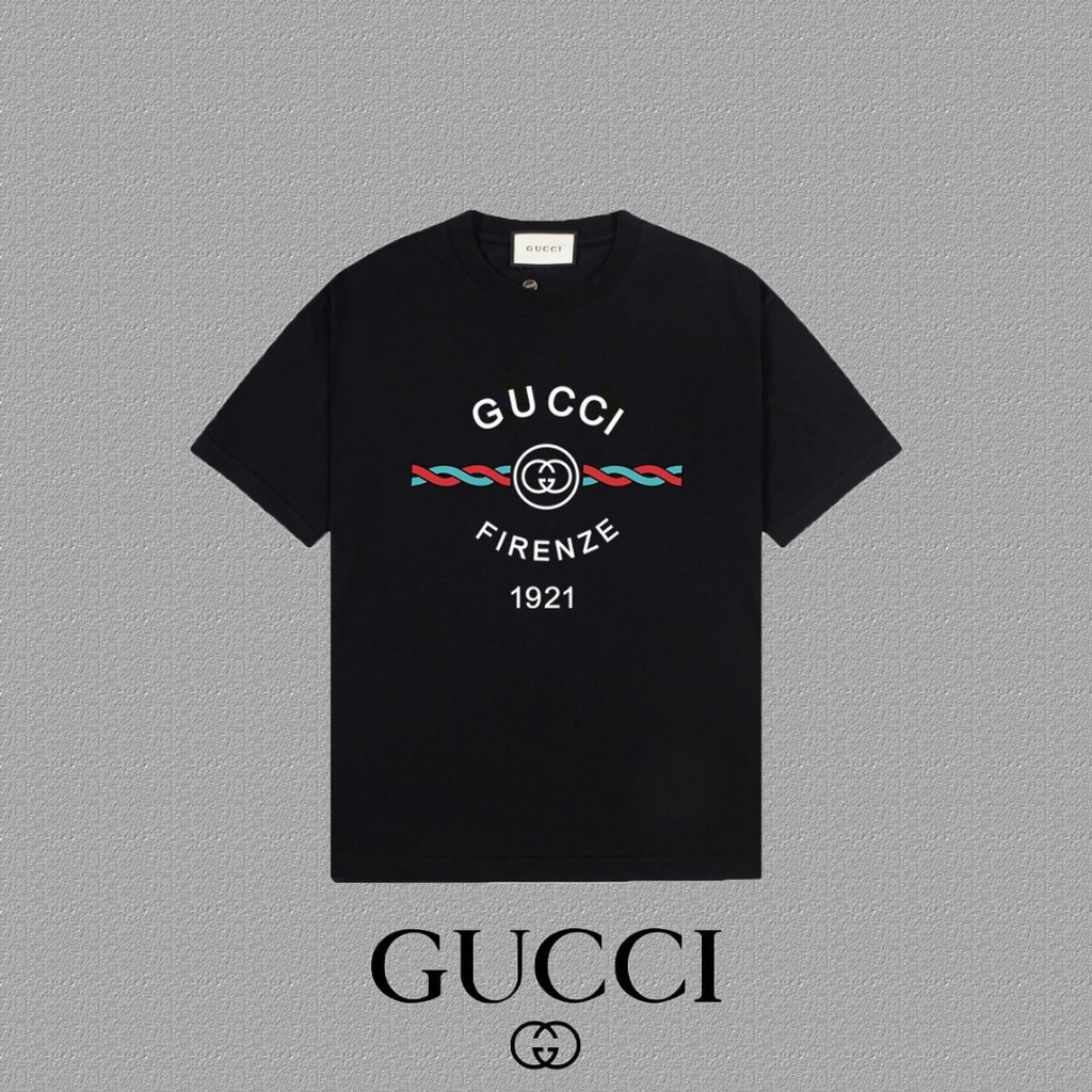 กุชชี่/กุชชี่ รอบคอแขนสั้นเสื้อยืดผู้ชายผู้หญิงขนาดใหญ่ที่เรียบง่ายพื้นฐานกลางแจ้งสีคมชัดสบายๆขนาดให