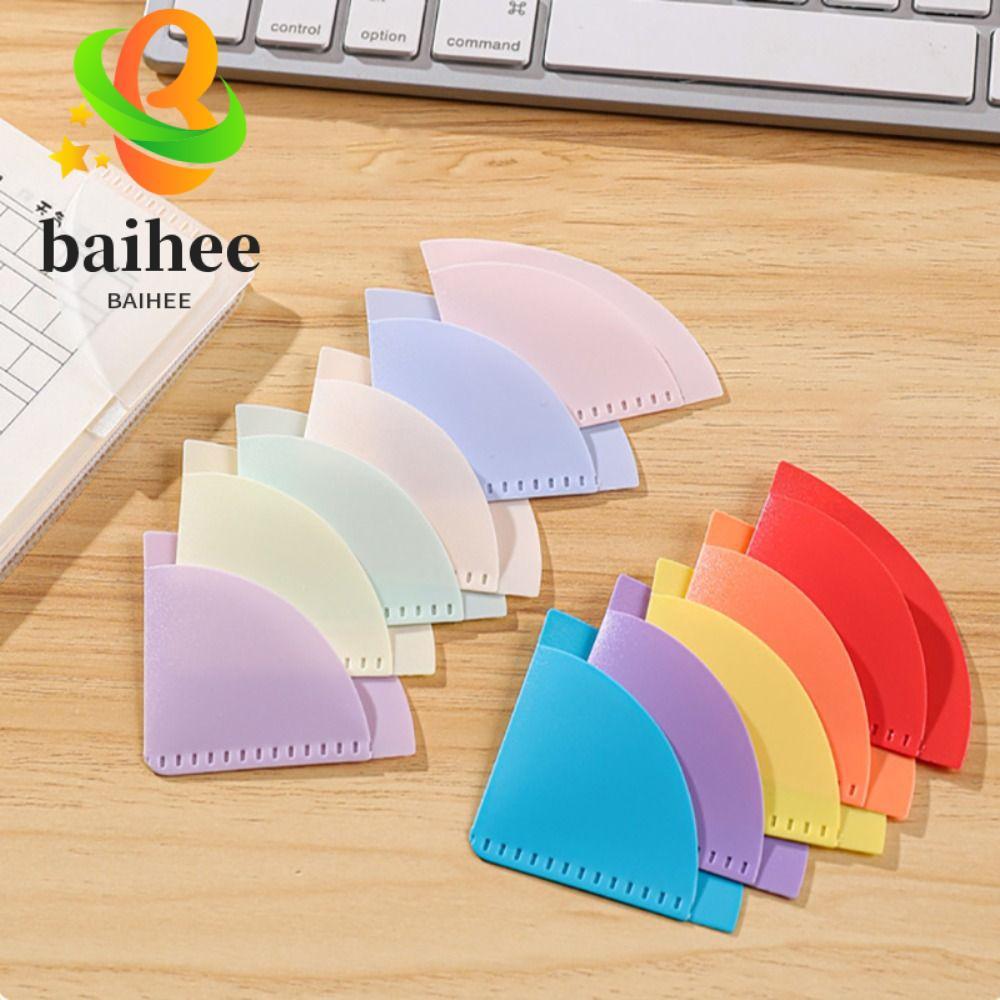 BAIHEE ที่คั่นหนังสือ 6 ชิ้น, PP Anti-Curl Page Corner Protector, Simple Multi-Function Fan-Shaped P