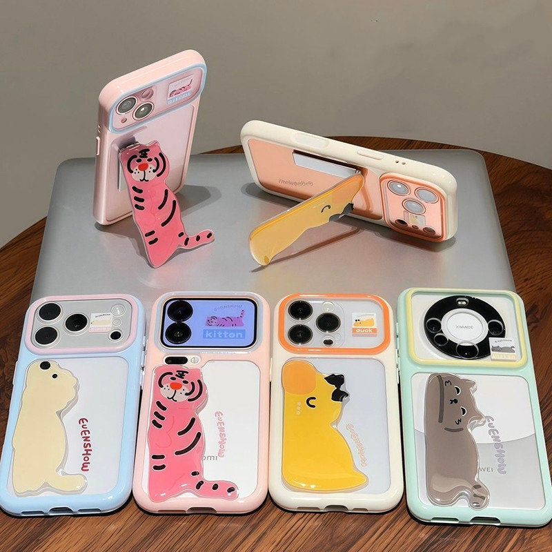 เคสใส ขาตั้งสัตว์น่ารัก สำหรับ iPhone 17Air 12 15 Pro 14 Plus 13 11 17 Pro Max 16 Plus เคสโทรศัพท์ลายการ์ตูน เคสขาตั้งใส