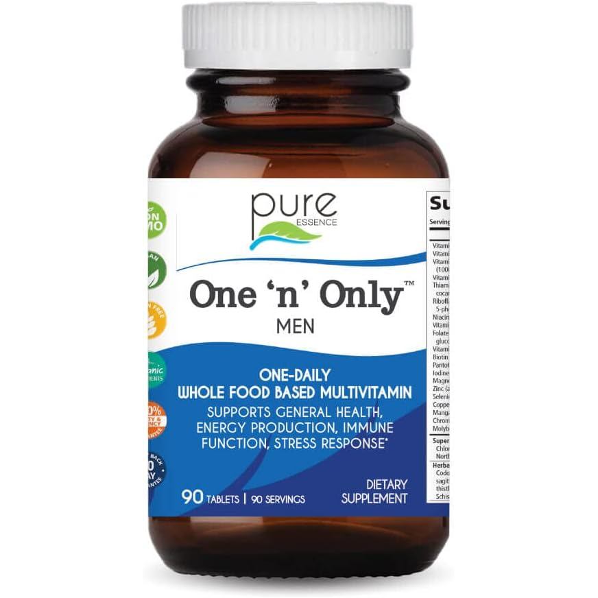 PURE ESSENCE LABS One N Only Multivitamin for Men, Natural One a Day อาหารเสริมสมุนไพรวิตามิน D3, B1